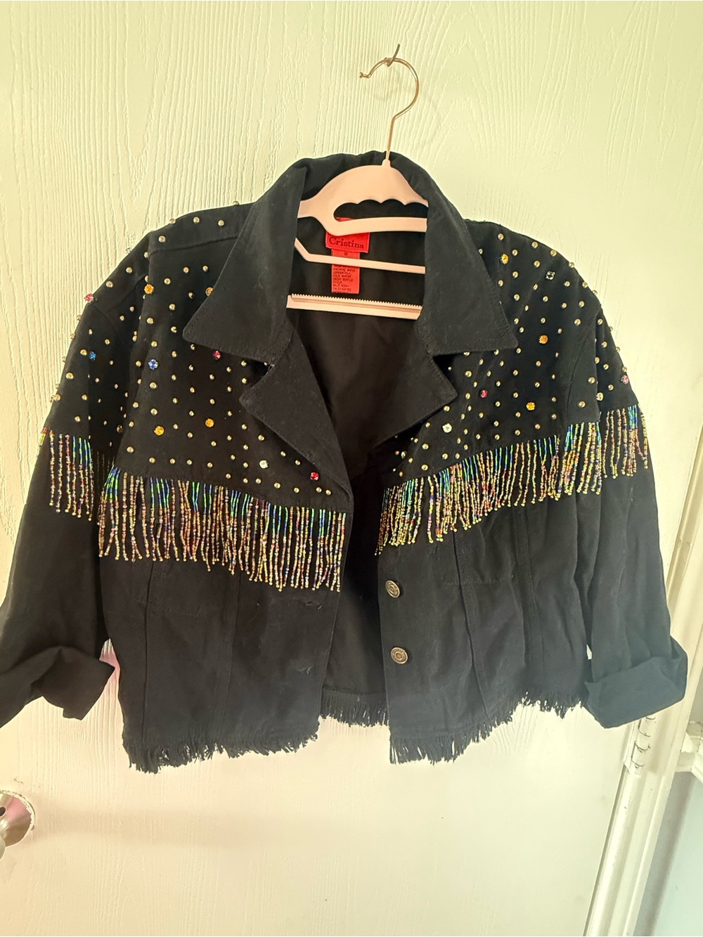V Cristina Black Studded Fringe Jacket - Picture 4 of 5